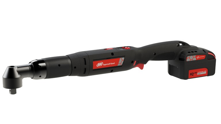 Ingersoll Rand High Torque Angle Wrench Tools for hire and purchase being demonstrated via a product photo. Black battery angle wrench with red logo