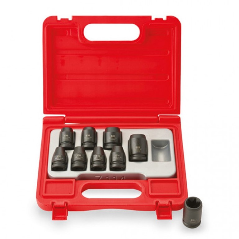 1/2" Drive Female Torx Socket Sets Product Image with Female Torx Sockets In a red plastic case